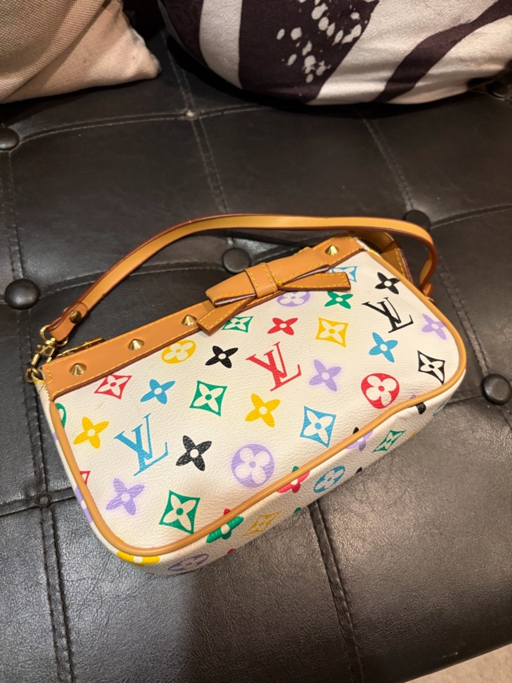 Bag Multicolor Monogram White Canvas Shoulder Bag with Tan Trim